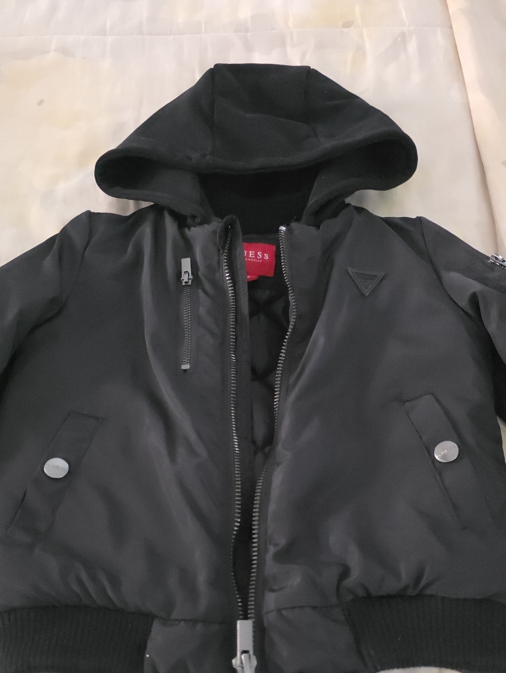 Guess Boy's Black Hooded Bomber Jacket